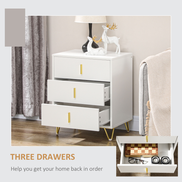 HOMCOM 3 Drawer Dresser, Chest of Drawers Storage Cabinet, White - Image 5
