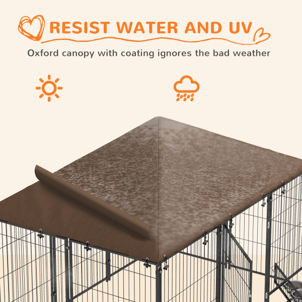 PawHut Outdoor Dog House Kennel with Canopy Top & Lock Rotating Bowl Holder - Image 5