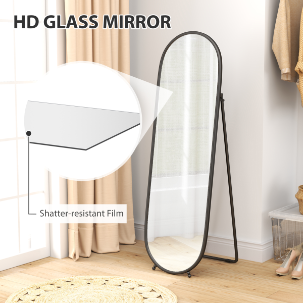 HOMCOM Oval Full Length Mirror with Metal Frame Hanging or Leaning Black - Image 5