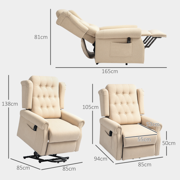 HOMCOM Power Lift Recliner Armchair with Wingback, Button Tufted, Beige - Image 6