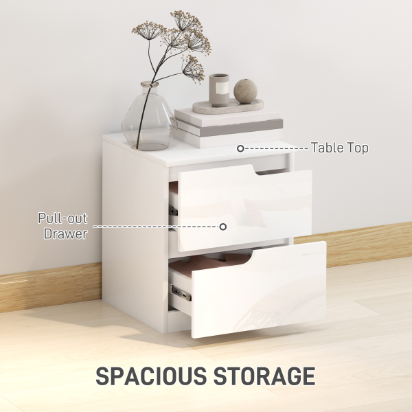 HOMCOM Modern Bedside Table with 2 Drawers for Bedroom, Living Room, White - Image 5