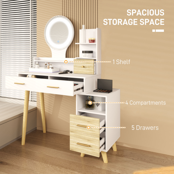 HOMCOM Dressing Table with Mirror, Vanity Table with LED Lights, White - Image 5