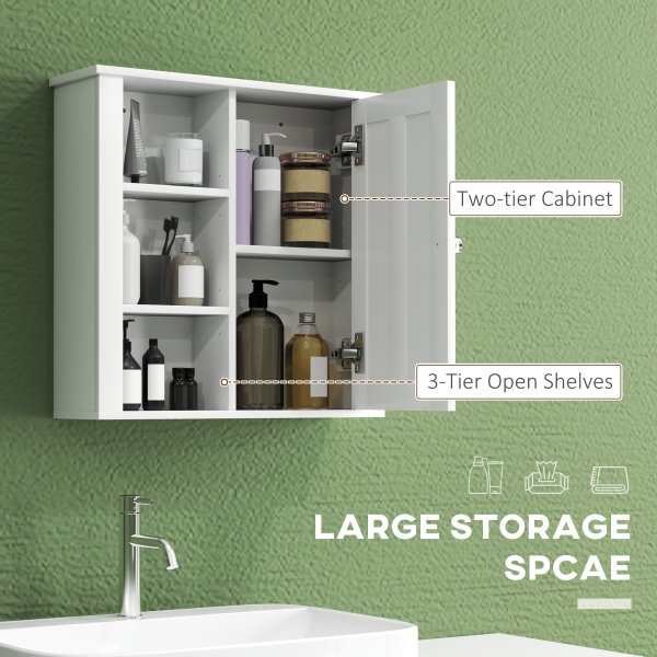 HOMCOM Modern Wall Mounted Bathroom Cabinet with Adjustable Shelves, White - Image 5