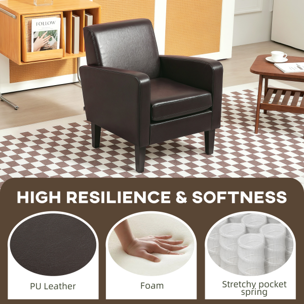 HOMCOM Armchair Accent Chair with Eucalyptus Wood Legs for Bedroom Brown - Image 5