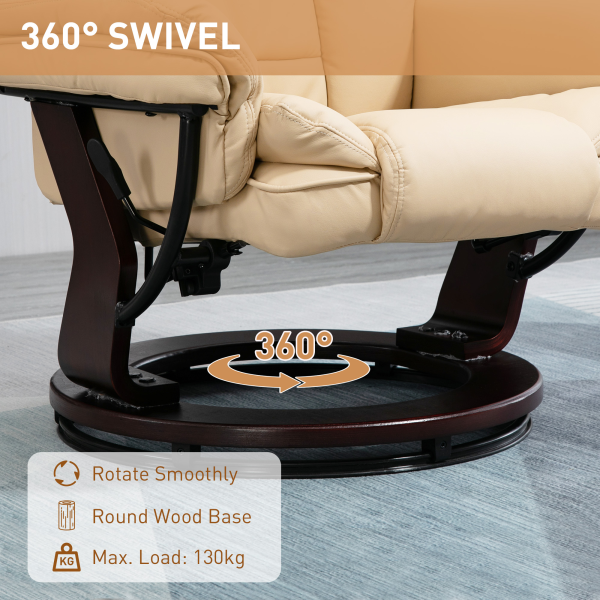 HOMCOM Swivel Manual Recliner and Footrest Set PU Leather Lounge Chair Beige - Image 5