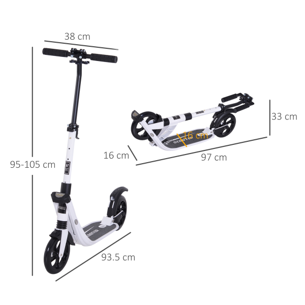 HOMCOM Folding Kick Scooter Teens Adult Ride On Adjustable 2 Big Wheels White - Image 6