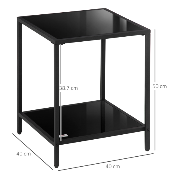 HOMCOM Side Table with Tempered Glass Top, End Table with 2-Tier Storage, Black - Image 5