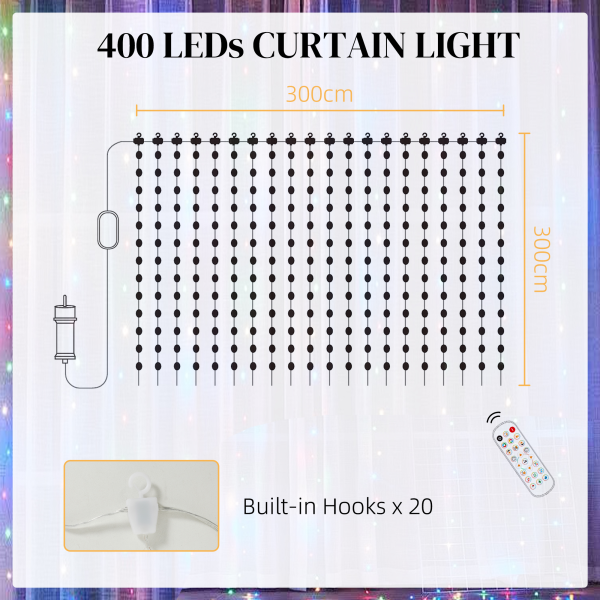 HOMCOM Smart LED Curtain Lights, Dynamic DIY Fairy Lights, 3x3(m) - Image 6