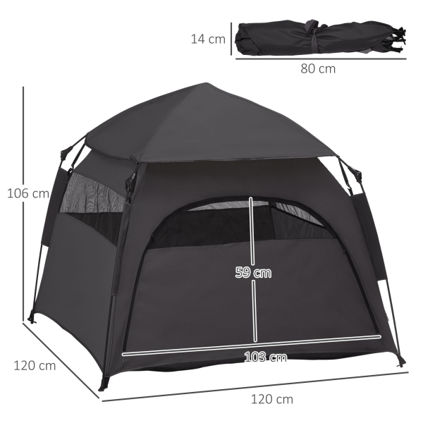 PawHut Foldable Dog Cat Tent with Waterproof Oxford Cloth, Carry Bag, Grey - Image 6