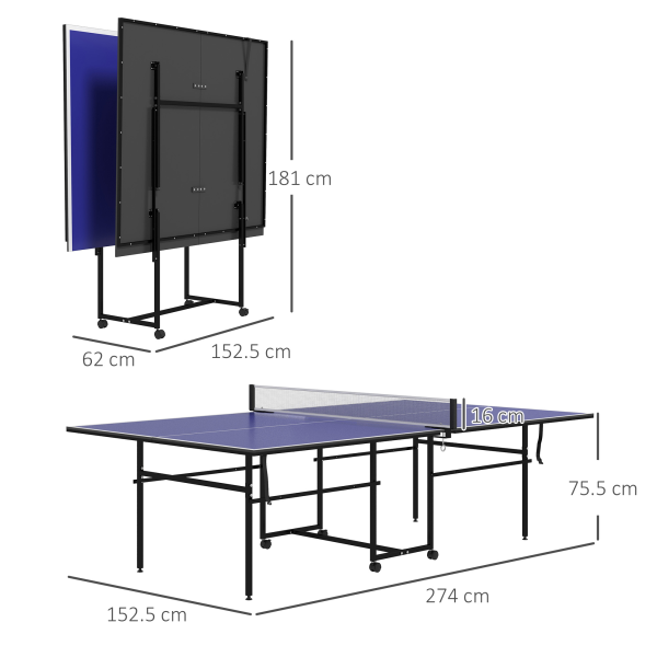 SPORTNOW 9FT Folding Table Tennis Table w/ 4 Wheels, for Indoors, Blue - Image 5