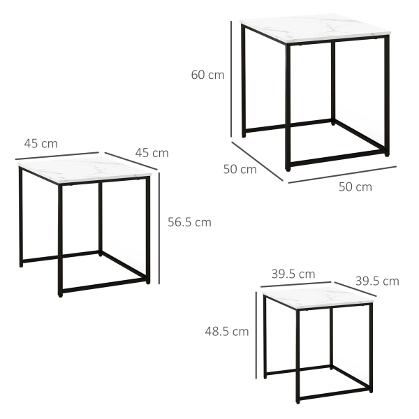 HOMCOM Nesting Coffee Tables Set of 3 Stacking Sofa Side Tables White - Image 5