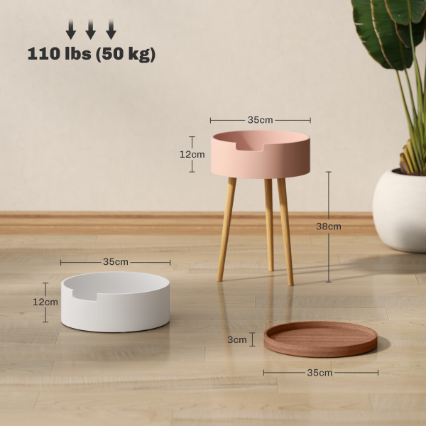 HOMCOM 3-Tier Round Side Table with Storage, Wood Legs, Multicolour - Image 5