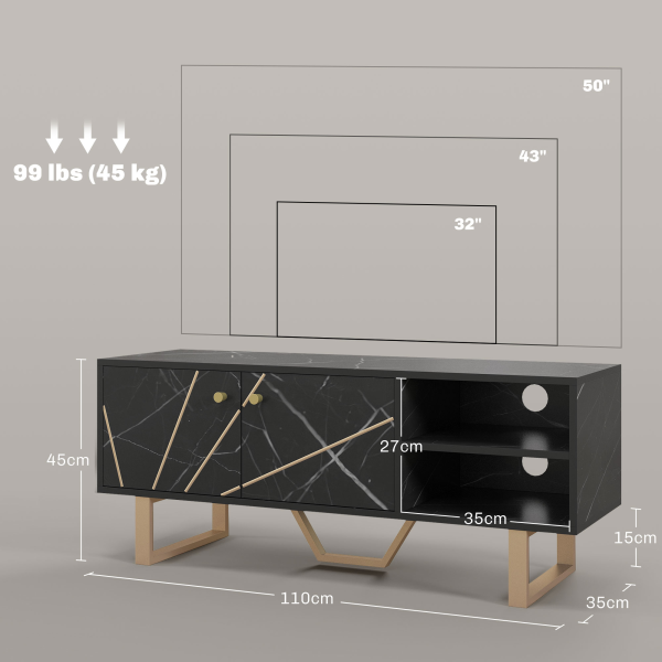 HOMCOM TV Unit for Living Room, TV Stand, Black Marble - Image 5