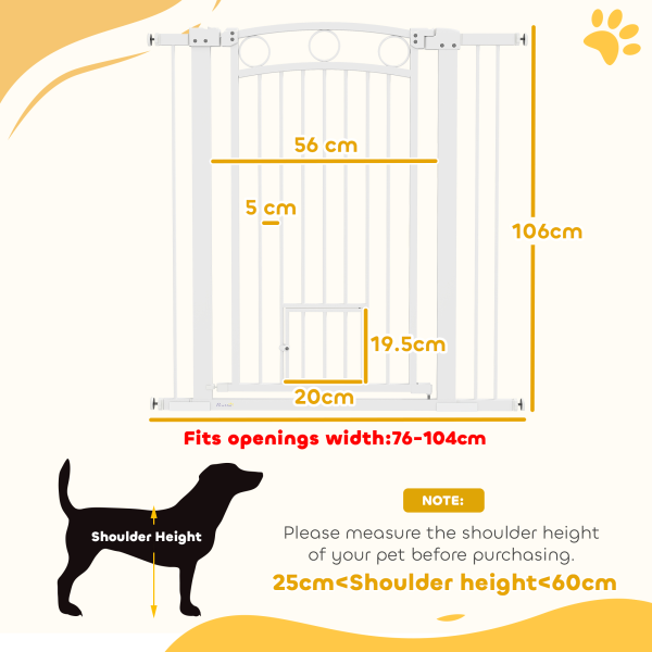 PawHut Stair Gate with Cat Door, Adjustable Width, 76-104cm and 106cm Tall - Image 6