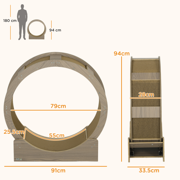 PawHut Cat Wheel with Brake, Scratching Pads - Walnut Brown - Image 6