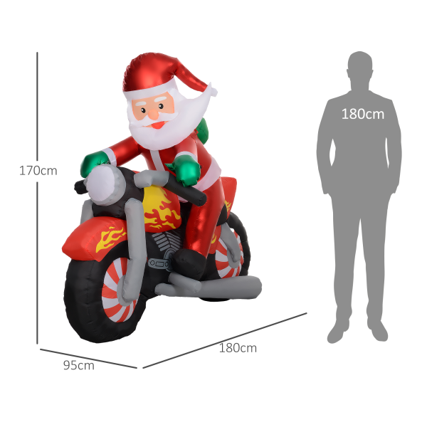 Outsunny 5.6FT Christmas Blow Up Santa Claus Riding Motorcycle w/ LED Lights - Image 5