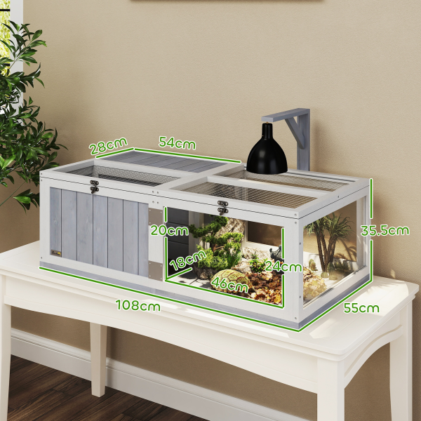 PawHut Wooden Tortoise House with Lamp Holder, Clear Observation Windows - Image 6