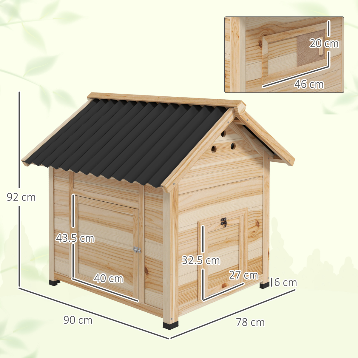 PawHut Wooden Duck House, Poultry Coop with Double Doors, Openable Roof - Image 6