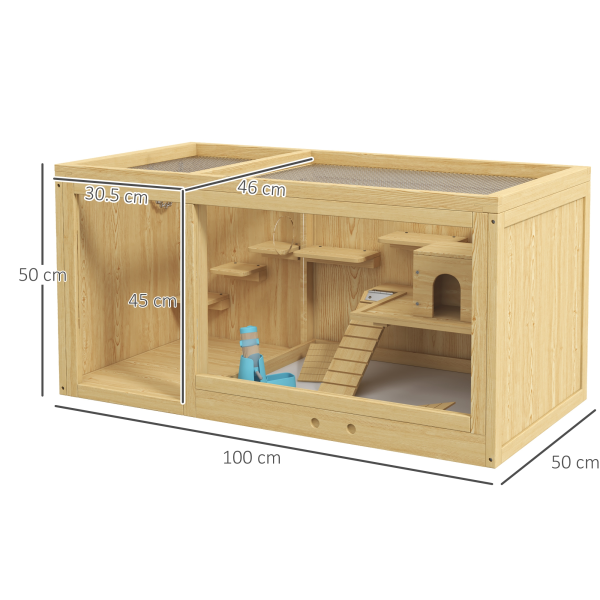 PawHut Wooden Hamster Cage with Water Bottle, Platforms, Openable Roof - Image 6