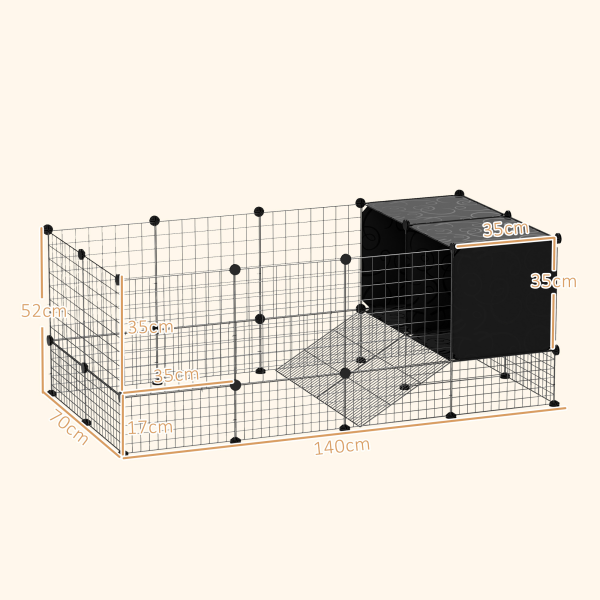 PawHut DIY Small Animal Cage w/ Elevated Huts for Guinea Pigs, Rabbits - Image 6
