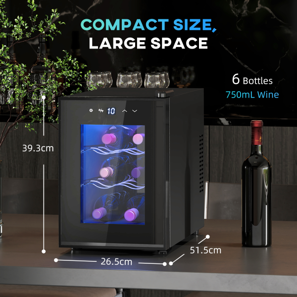 HOMCOM Mini Beer and Wine Fridge, 6 Bottle, with Glass Door, Touch Screen - Image 6