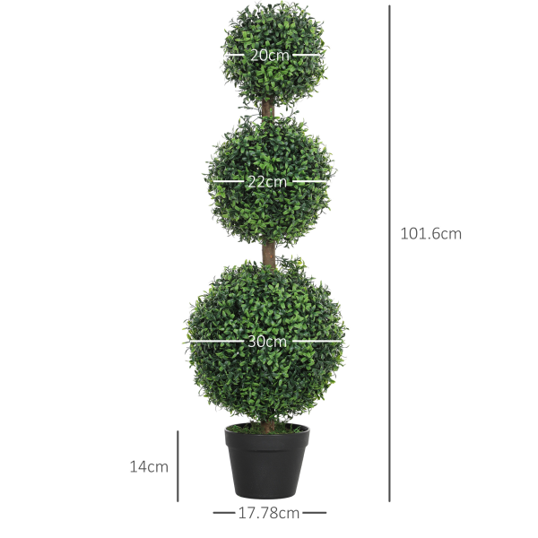 HOMCOM Set of 2 Decorative Artificial Plants Boxwood Trees in Pot, Green - Image 6