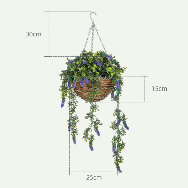 HOMCOM Set of 2 Artificial Plants, Lavender Flowers in Basket, Purple - Image 6