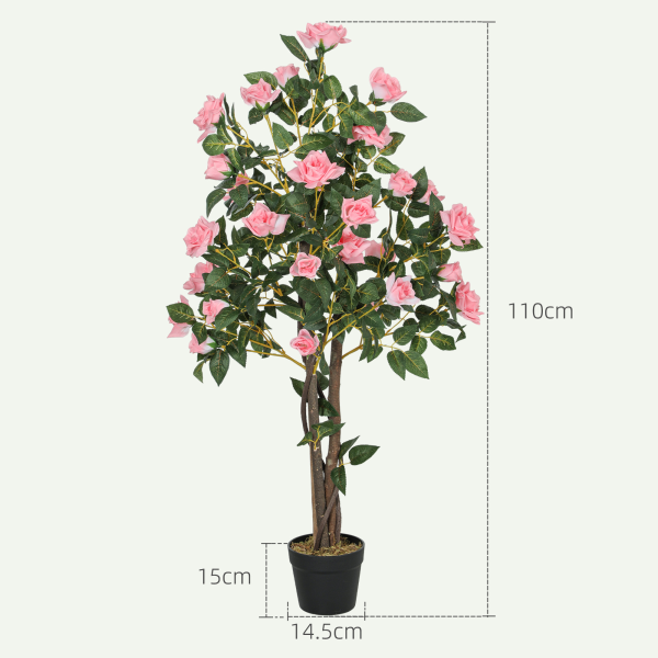 HOMCOM Set of 2 Decorative Artificial Plants Rose Trees in Pot, Pink - Image 6