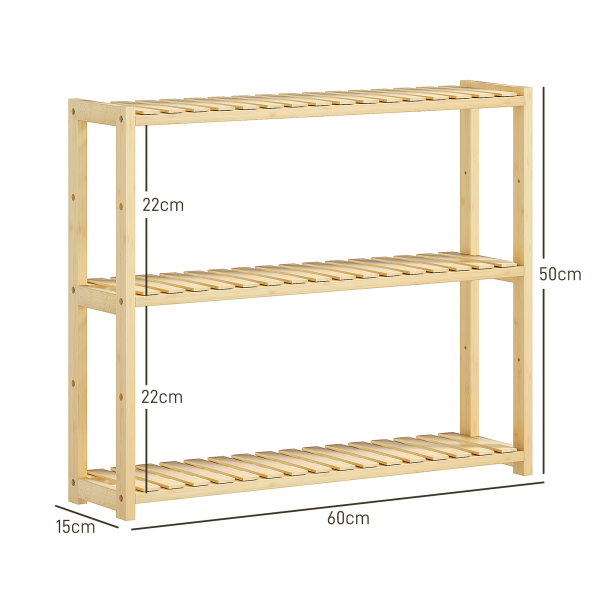 HOMCOM 3-Tier Bamboo Bathroom Storage Shelf with Adjustable Rack, Natural - Image 6