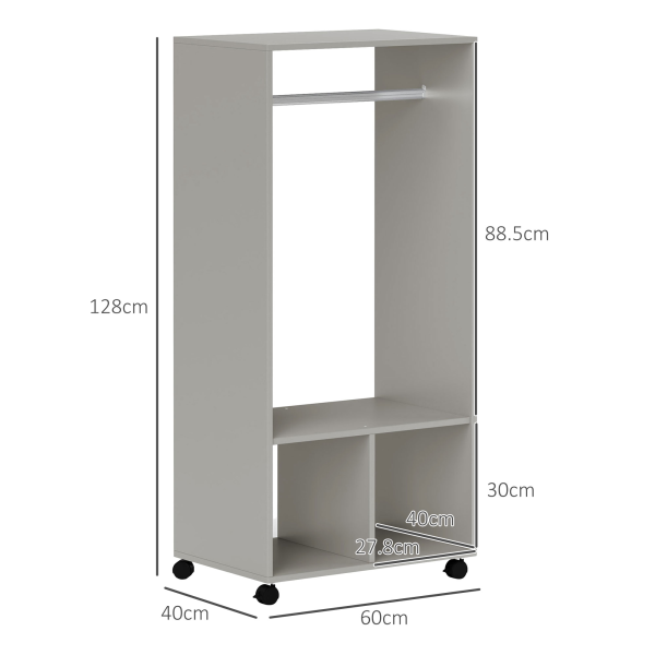 HOMCOM Open Wardrobe Clothes Rail Bedroom Clothes Storage Rod Shelves Grey - Image 6