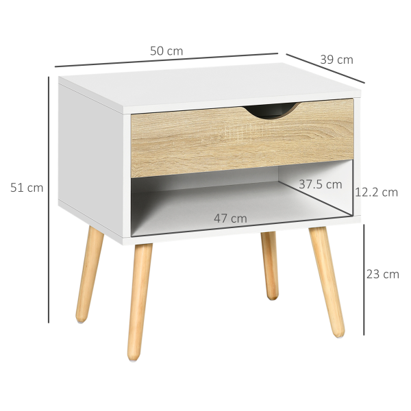HOMCOM Set of 2 Bedside Table with Drawer & Shelf, Nightstand for Bedroom - Image 6