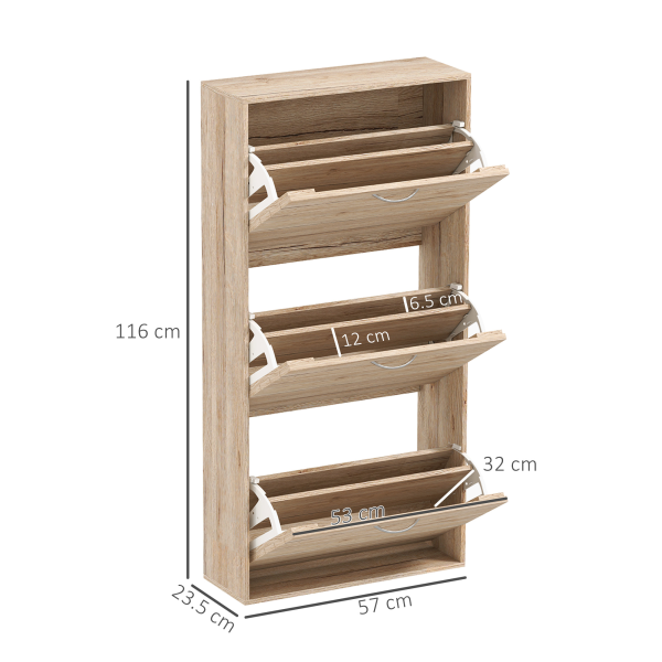 HOMCOM Slim Shoe Storage Cabinet with 3 Flip Drawers for 12 Pair of Shoes - Image 6