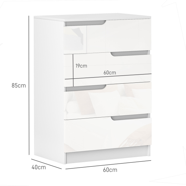 HOMCOM 4 Drawer Chest of Drawers for Bedroom, 60 x 40 x 85cm, White - Image 6