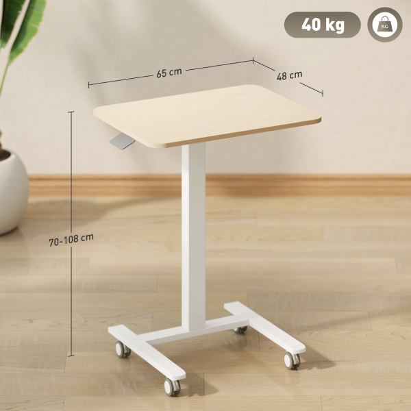 Vinsetto Standing Desk Sit Stand Desk with 4 Rolling Wheels, Natural - Image 6