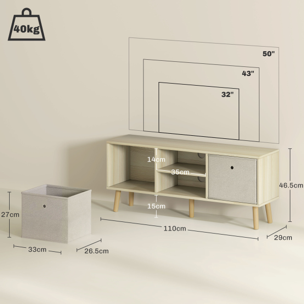 HOMCOM Modern TV Cabinet Stand w/ Shelves & Drawers, Bedroom Natural - Image 6
