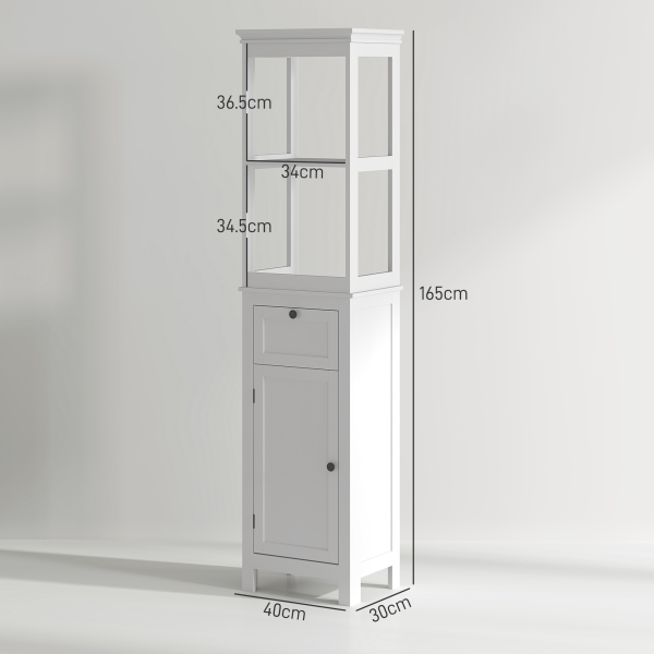 HOMCOM Slim Bathroom Storage Cabinet with Open Shelves and Drawer, White - Image 6