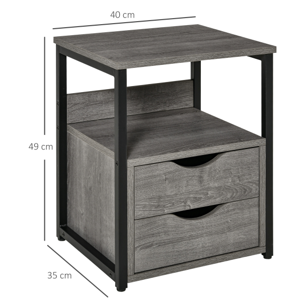 HOMCOM End Table Bedside Desk Slim Storage Cabinet with Shelf Grey - Image 6