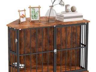PawHut Corner Dog Crate Furniture with 2 Bowls for Small & Medium Dogs