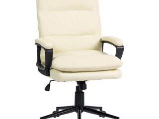 Vinsetto PU Leather Office Chair with Arm, Adjustable Height, Cream White