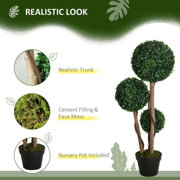 HOMCOM Artificial Plant Boxwood Ball Topiary Tree Indoor Outdoor, 90cm - Image 2