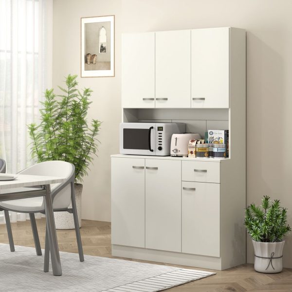 HOMCOM Freestanding Kitchen Cupboard, Storage Cabinet with Doors Cream White - Image 2