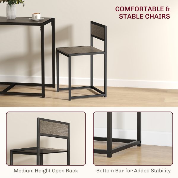 HOMCOM 3 Piece Dining Table Set with Metal Frame Grey Wood-Effect - Image 6