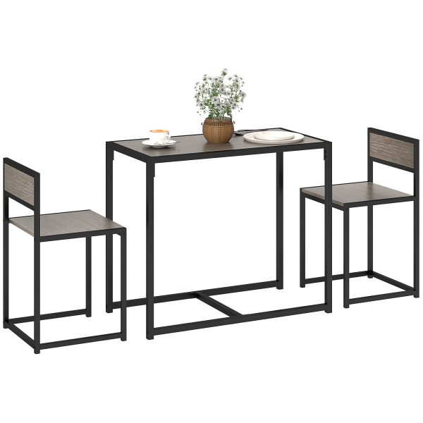 HOMCOM 3 Piece Dining Table Set with Metal Frame Grey Wood-Effect