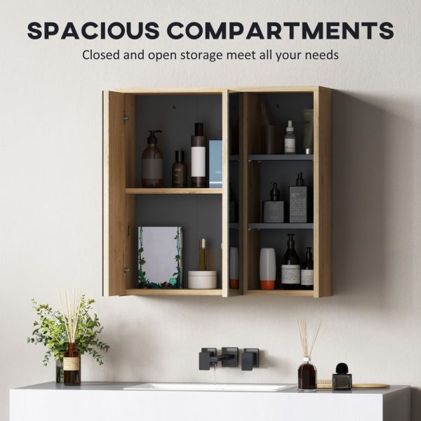 HOMCOM Bathroom Cabinet Wall Mounted Mirror Storage with Shelves Natural - Image 3