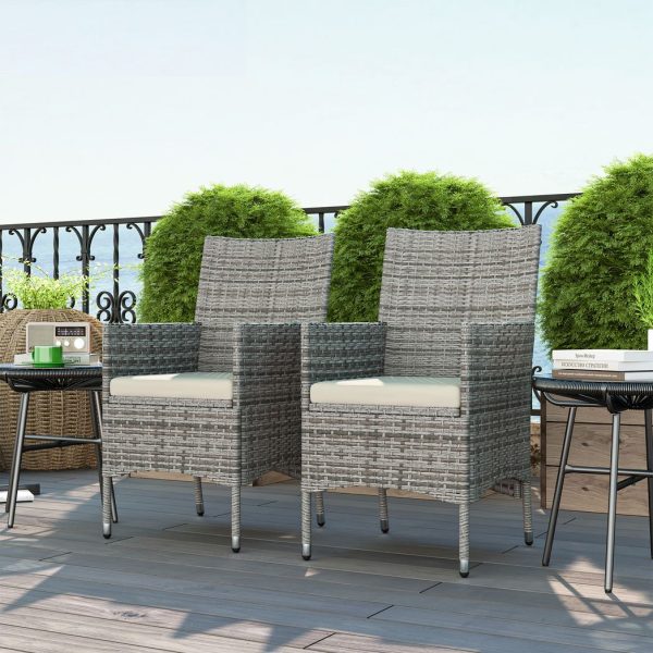 Outsunny 2 Pieces Outdoor Rattan Armchair Garden Dining Chair Set Mixed Grey - Image 8