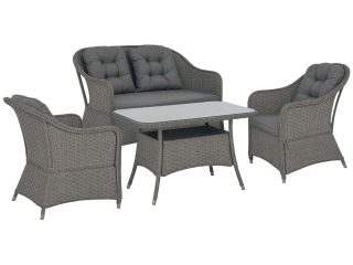 Outsunny 4 PCS Rattan Garden Furniture, Padded Cushions Conversation Sofa Set