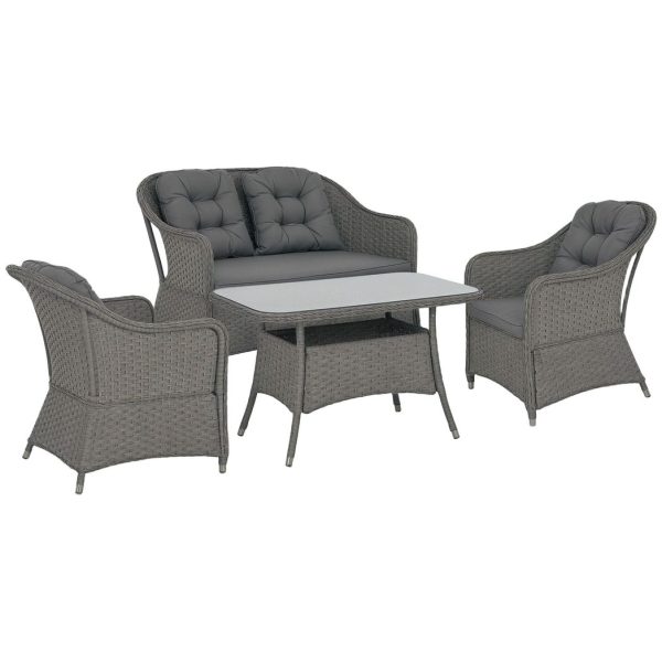 Outsunny 4 PCS Rattan Garden Furniture, Padded Cushions Conversation Sofa Set