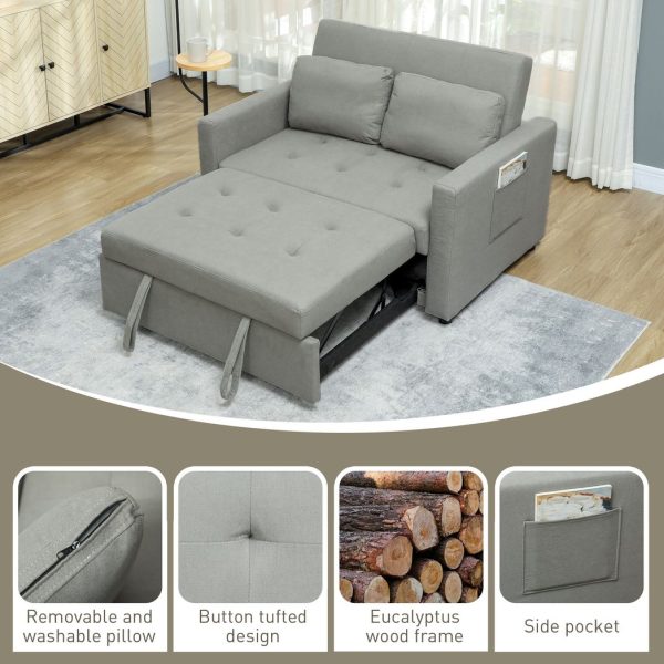 HOMCOM 2 Seater Sofa Bed Convertible Bed Settee with Cushions, Pockets, Grey - Image 7