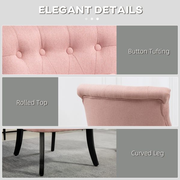 HOMCOM Fabric Single Sofa Upholstered with Pillow Wood Leg Pink - Image 4