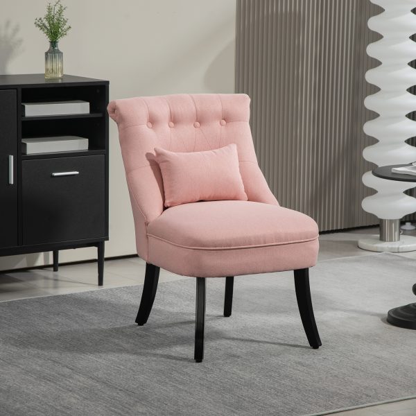 HOMCOM Fabric Single Sofa Upholstered with Pillow Wood Leg Pink - Image 2